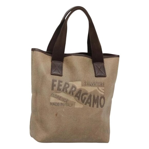 Salvatore Ferragamo Tote Bag Coated Canvas Brown Auth BA3225 - Picture 1 of 16